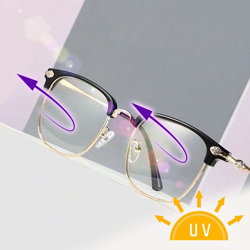 Close-up of an OptiReaders Pro lens with a UV protection graphic